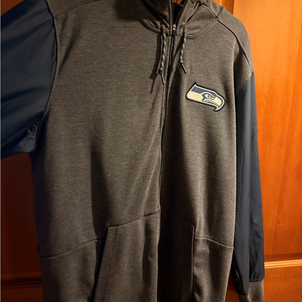 Nike Men's Charcoal and Navy Seahawks Zip-Up Sweater